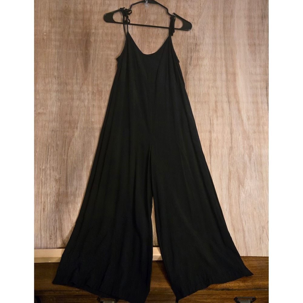 Black Wide Leg Tie Shoulder Jumpsuit XS Petite Rayon Sleeveless Old Navy